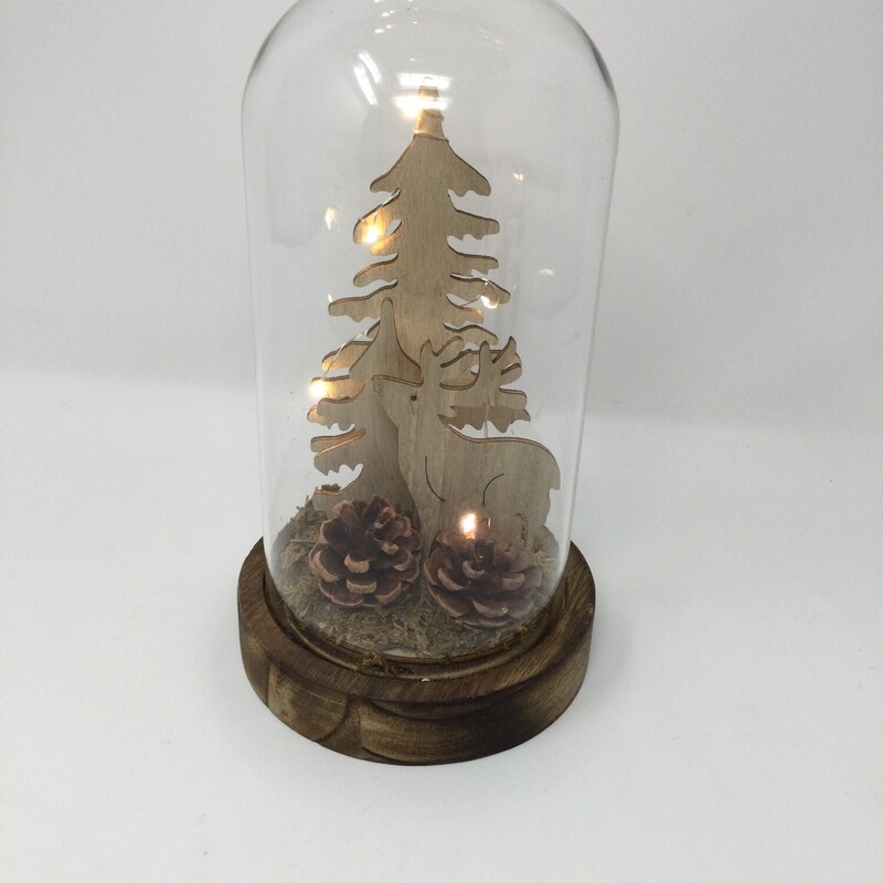 Reindeer LED Dome,
Natural/Wood,
Size: 9 X 4.75 In