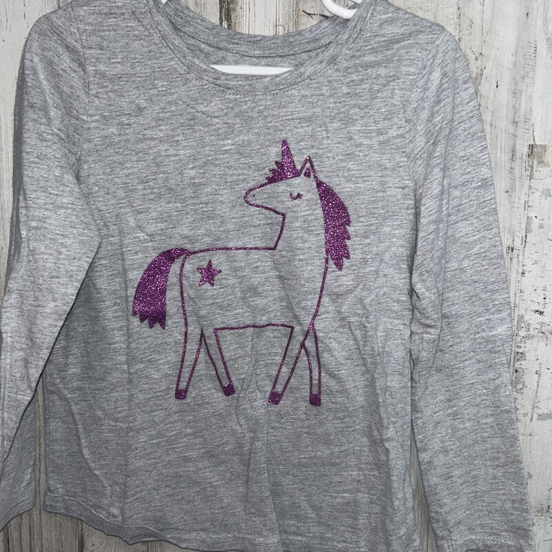 5T Grey Unicorn Longsleev, Grey, Size: Girl 5T