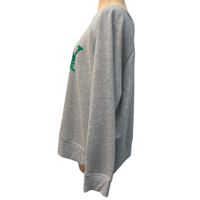 Caslon Joy Pullover<br />
Sequins Spell out Joy<br />
Colors:  Gray with Red, Green and Gold<br />
Size: XL