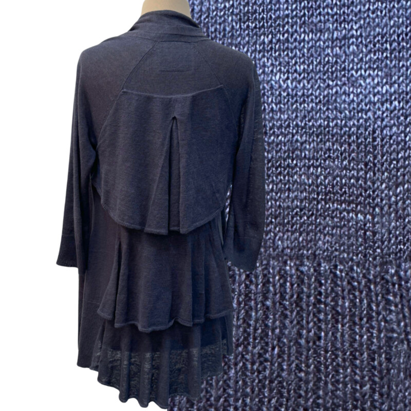 Angel Of The Wind Cardigan<br />
Linen Blend<br />
Back Tiered Ruffles<br />
So Adorable!<br />
Color: Charcoal<br />
Size: Small