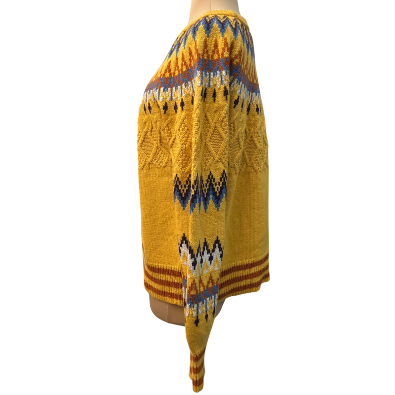 Sundance Sweater<br />
Wool & Cotton Blend<br />
Colors: Yellow, Blue, Canel, Brown and White<br />
Size: Small