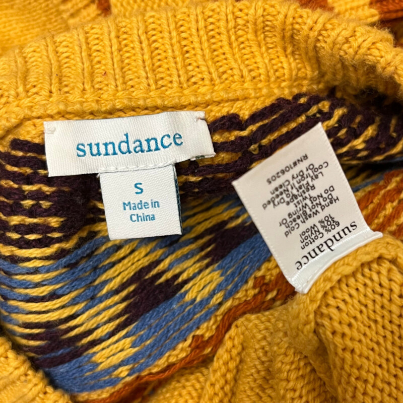 Sundance Sweater<br />
Wool & Cotton Blend<br />
Colors: Yellow, Blue, Canel, Brown and White<br />
Size: Small