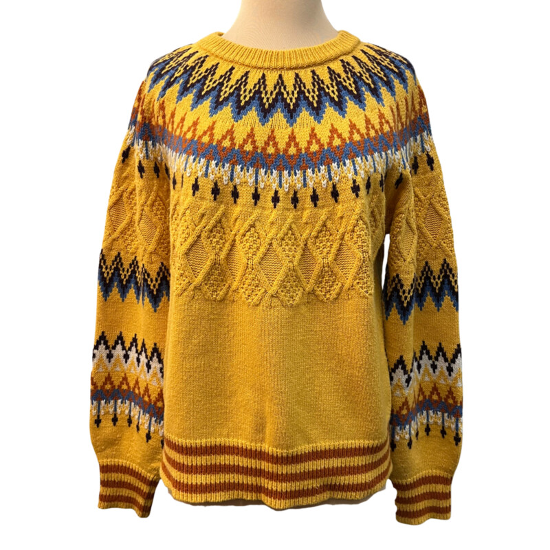 Sundance Sweater<br />
Wool & Cotton Blend<br />
Colors: Yellow, Blue, Canel, Brown and White<br />
Size: Small