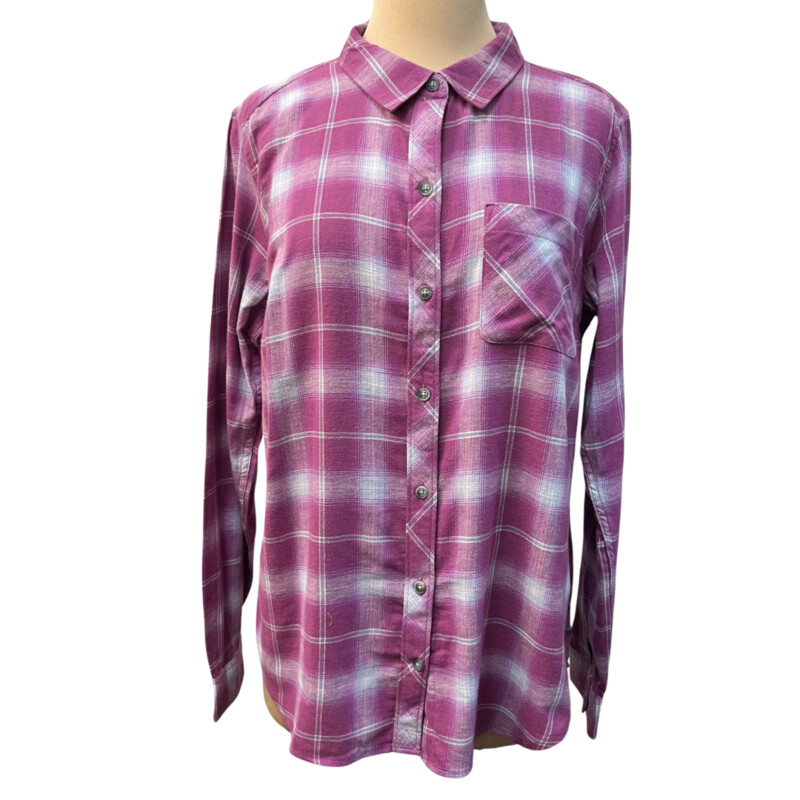 Eddie Bauer Plaid Shirt<br />
Colors: Berry with White and Gray<br />
Size: Large