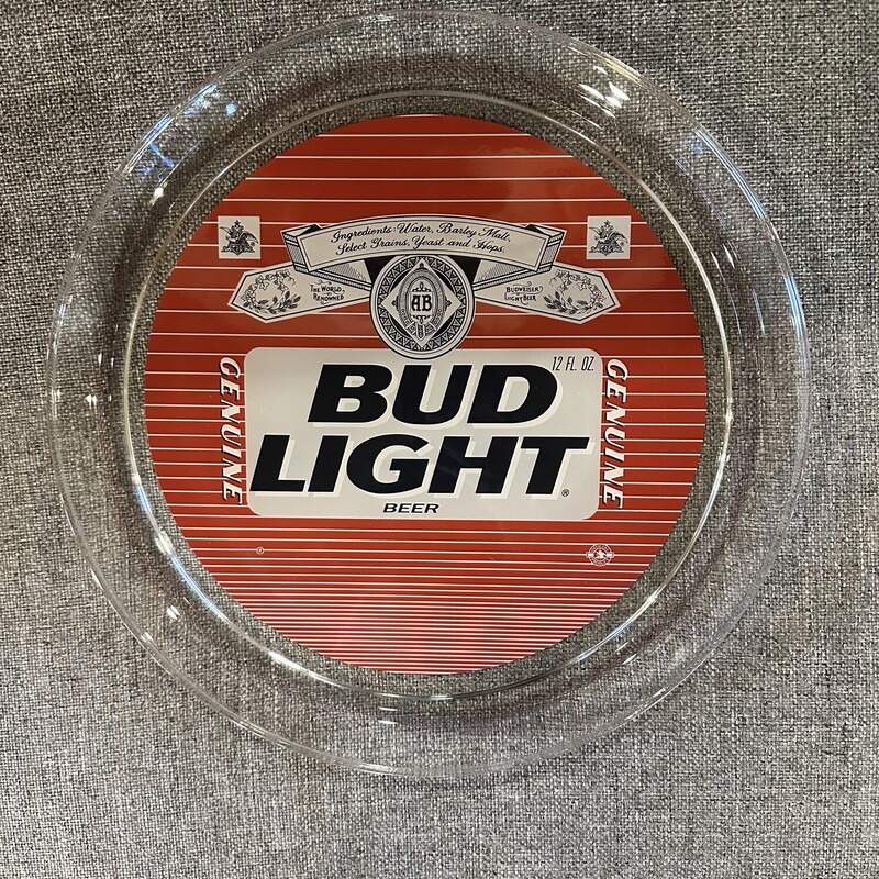 VTG Bud Light Glass Tray,
Size: 13 inches
Perfect condition - original Bud Light logo!