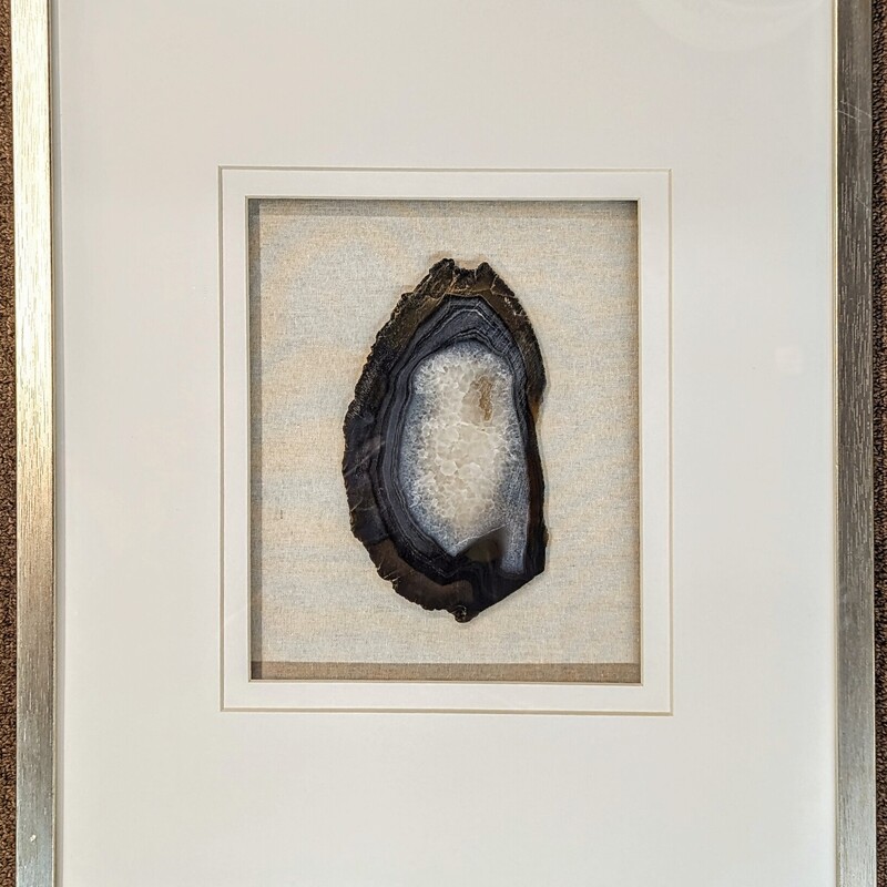 Framed Geode Slice
Silver/White
Size: 18x22H