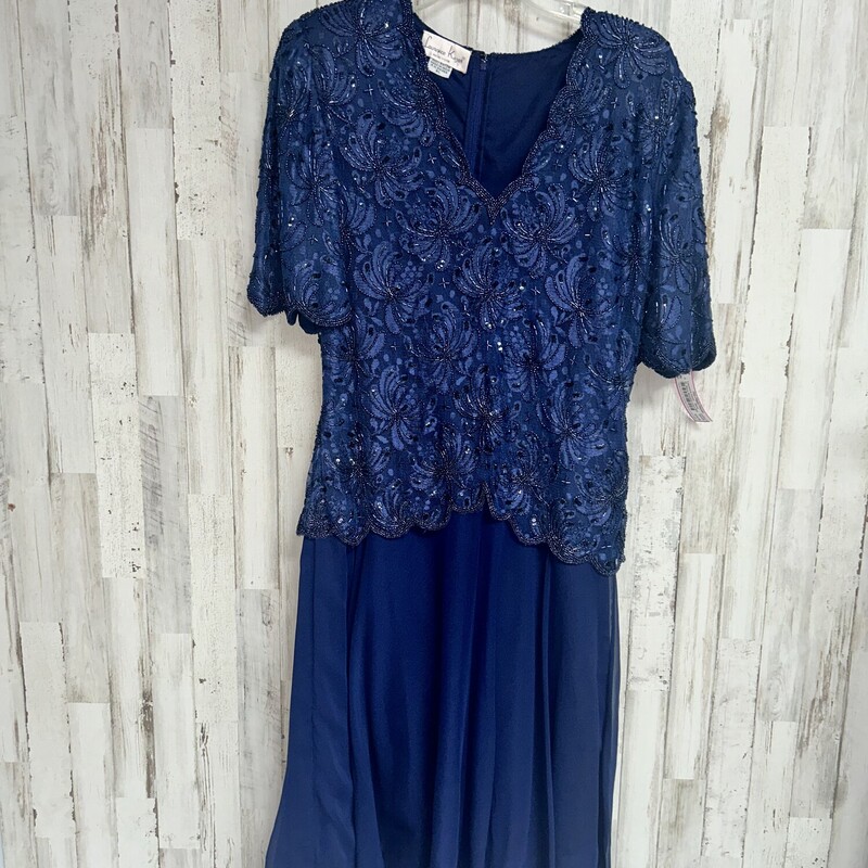 XL Navy Beaded Lace Dress