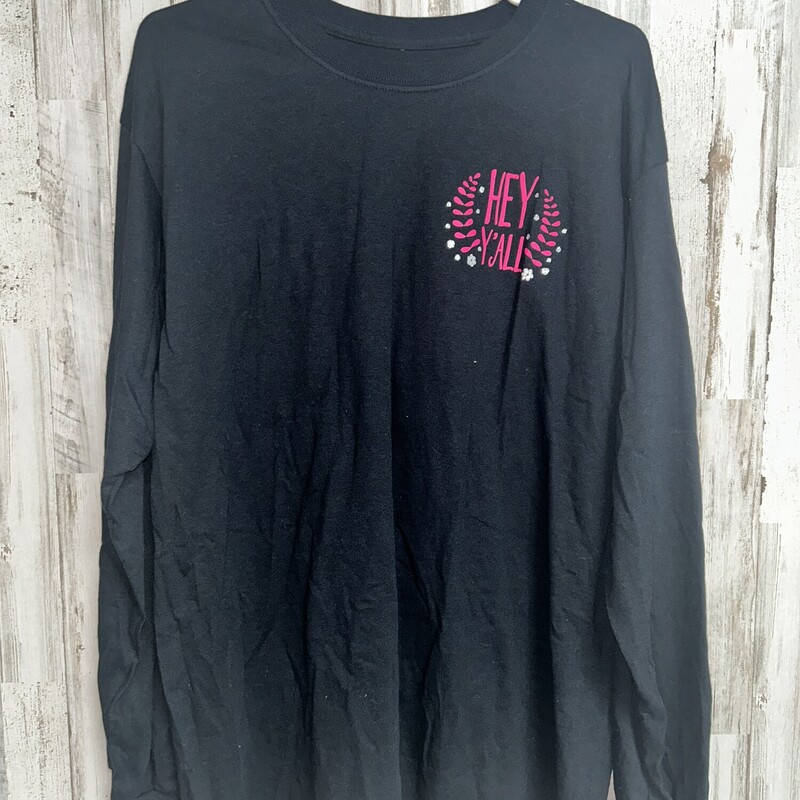 L Hey Yall Longsleeve Tee, Black, Size: Ladies L