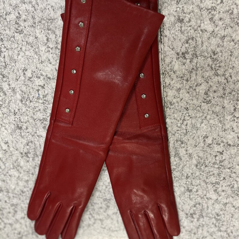 Red Leather Long Gloves, Size: Small