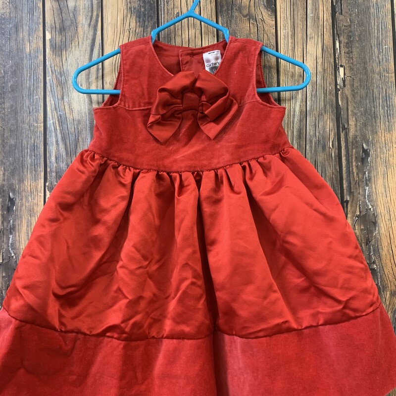 Red Satin Velvet Dress, Size: 9m