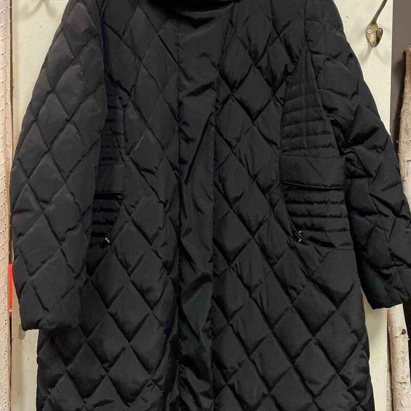 Blk Quilted Down Coat