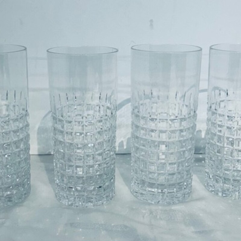 Set of 4 Waffle Design Highball Glasses
Clear, Size: 3x6H