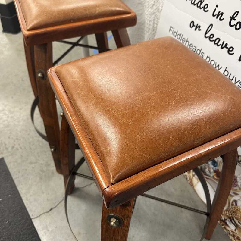 Two Wine Barrel Stools, sold as a PAIR.
Counter height; 25in seat.