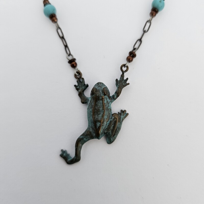 Verdegris Frog Pendant, Bronze, Size: Toggle