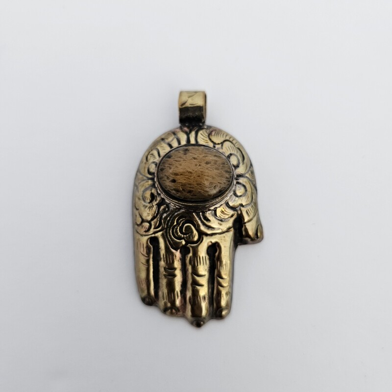 Hamsa Hand & Stone, Brass, Size: One