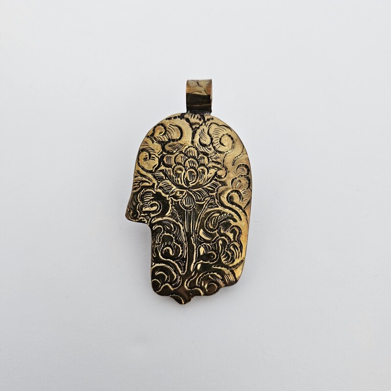 Hamsa Hand & Stone, Brass, Size: One