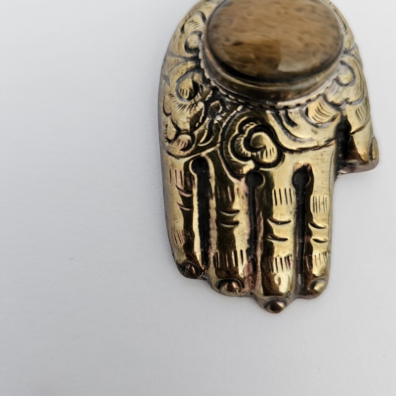 Hamsa Hand & Stone, Brass, Size: One