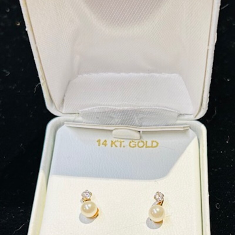 14K Faux Pearl Cz Studs