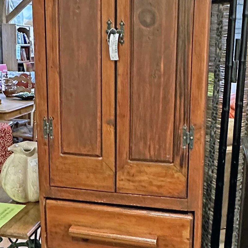 Tall Antique Cupboard with Five Drawers and Shelves Inside.
23 In Wide x 14 In Deep x 79 In Tall.