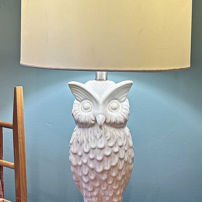 White Ceramic Owl Lamp
27 In Tall.