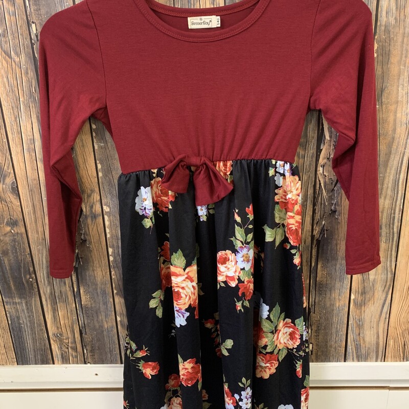 Red Black Flower Dress, Size: 10