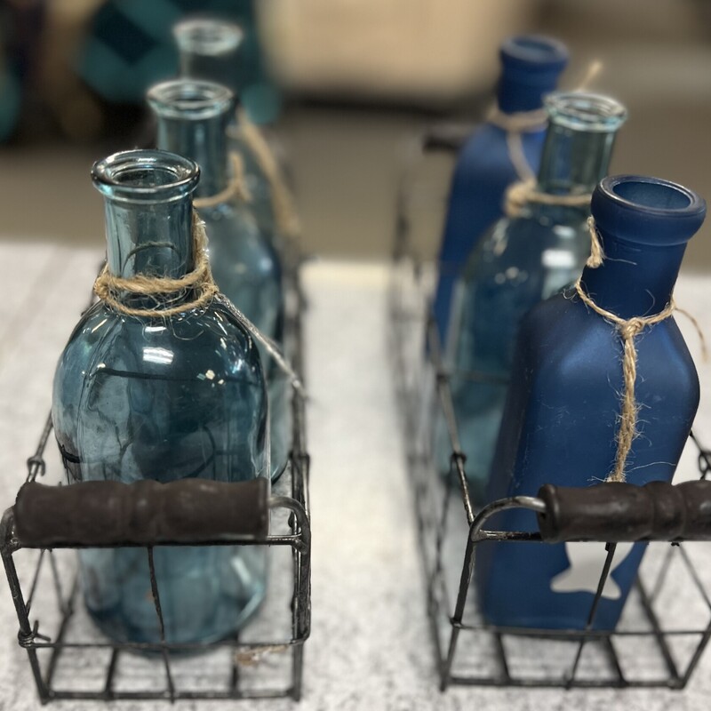 Set Of Blue Bottles In Ba