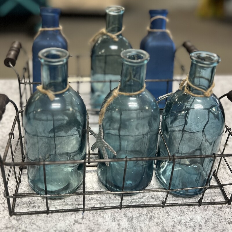 Set Of Blue Bottles In Ba