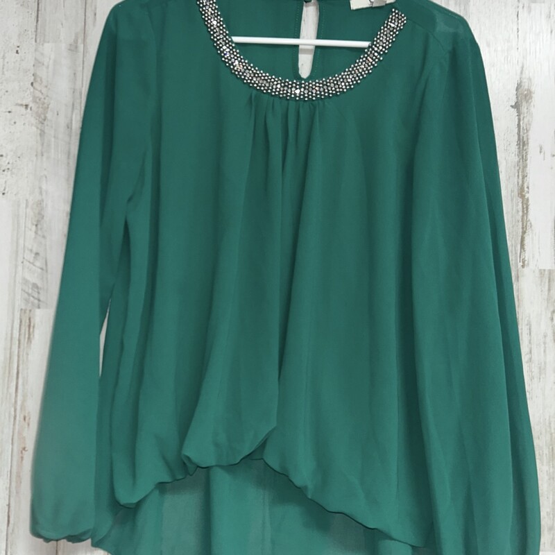 L Green Sheer Studded Top