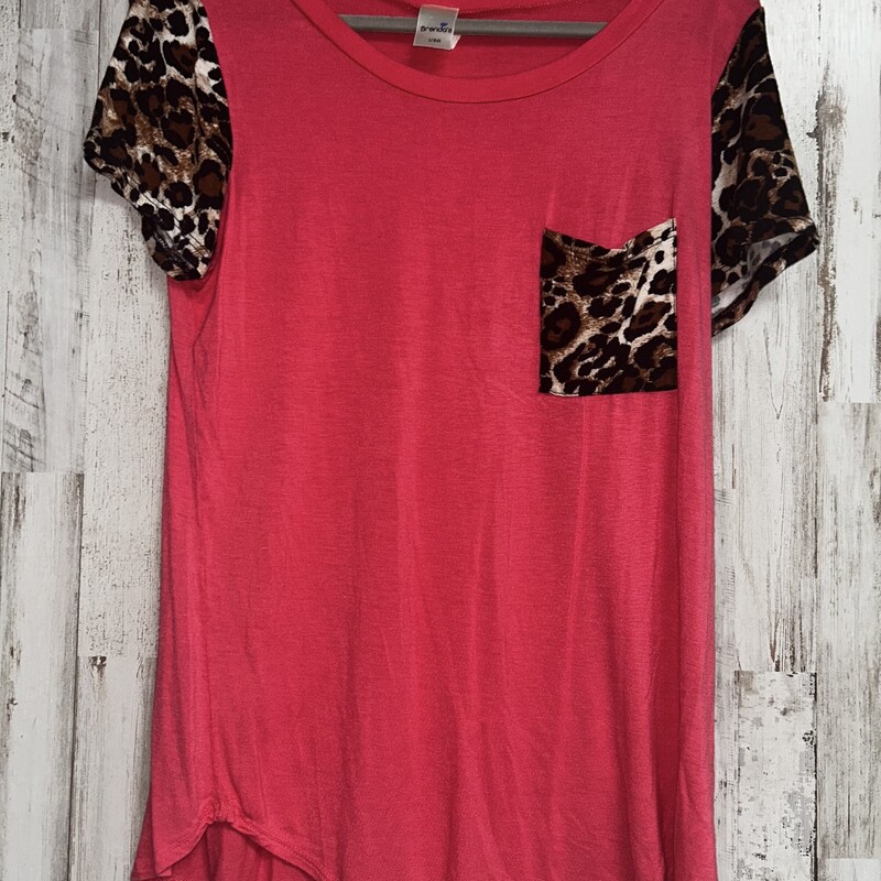 L Pink Leopard Pocket Top