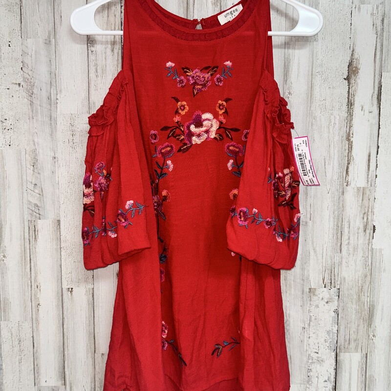 L Red Floral Embroider To, Red, Size: Ladies L