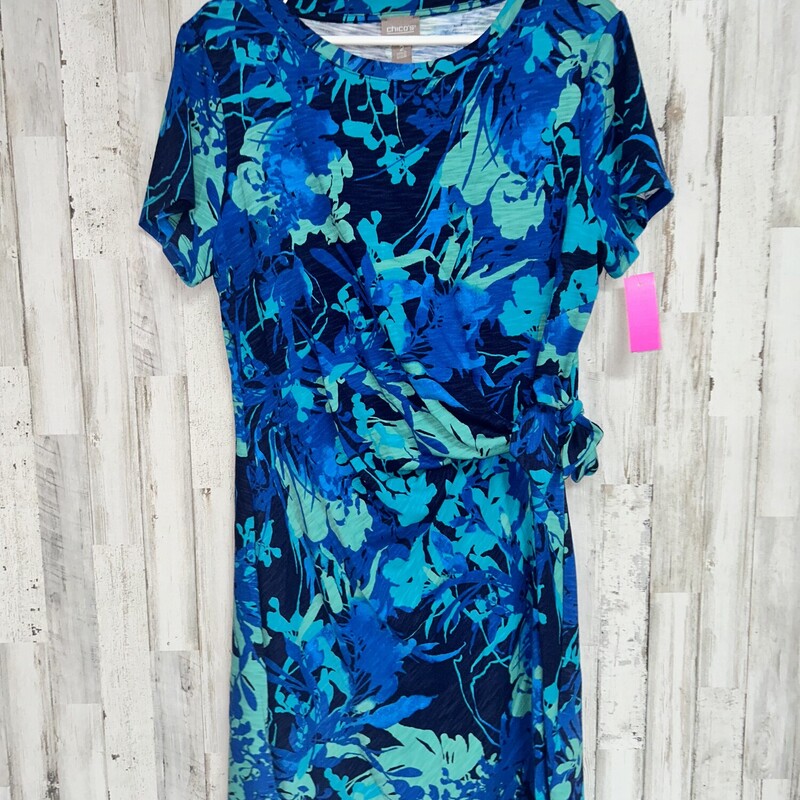 2X Blue Floral Tie Dress