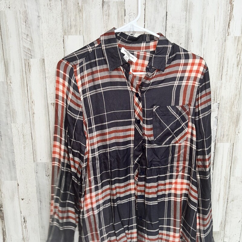 S Grey/Orange Plaid Top, Grey, Size: Ladies S