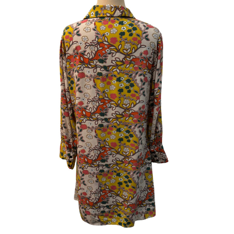 Natural Life Twiggy Mini Shirt Dress<br />
Floral Pattern<br />
Colors: Yellow, Pink, Green and Cream<br />
Size: Large