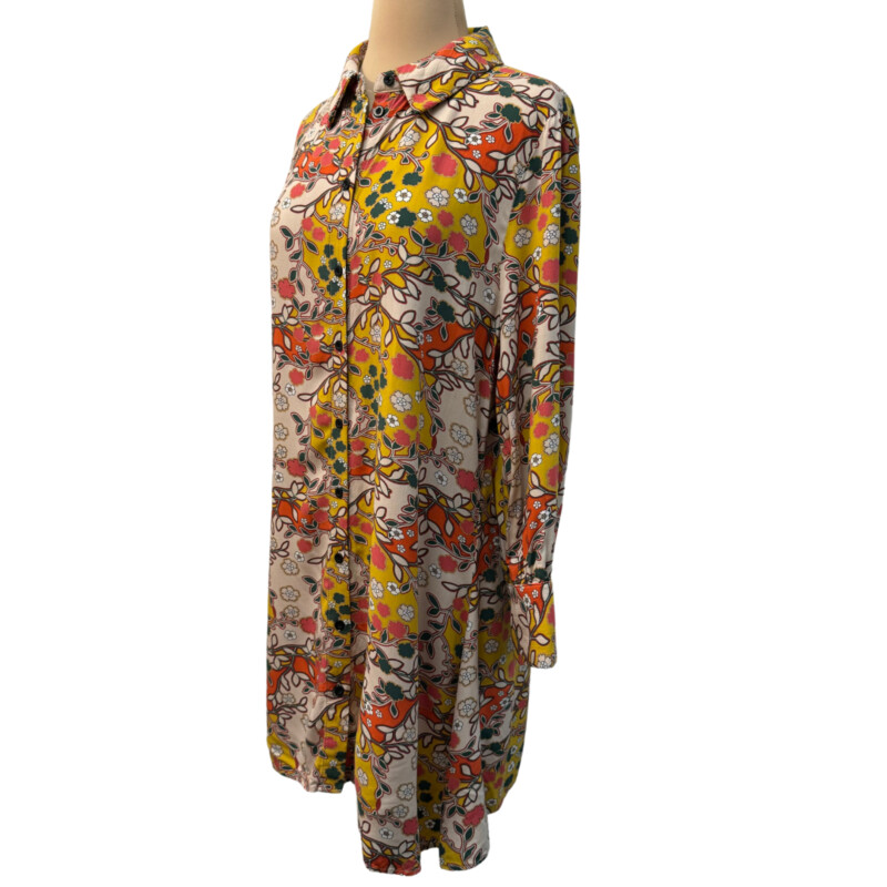 Natural Life Twiggy Mini Shirt Dress<br />
Floral Pattern<br />
Colors: Yellow, Pink, Green and Cream<br />
Size: Large