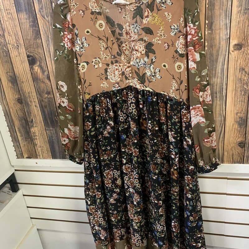 Brown Black Flower Dress