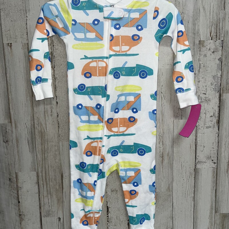 12M White Car Print Rompe, White, Size: Boy 12-24m