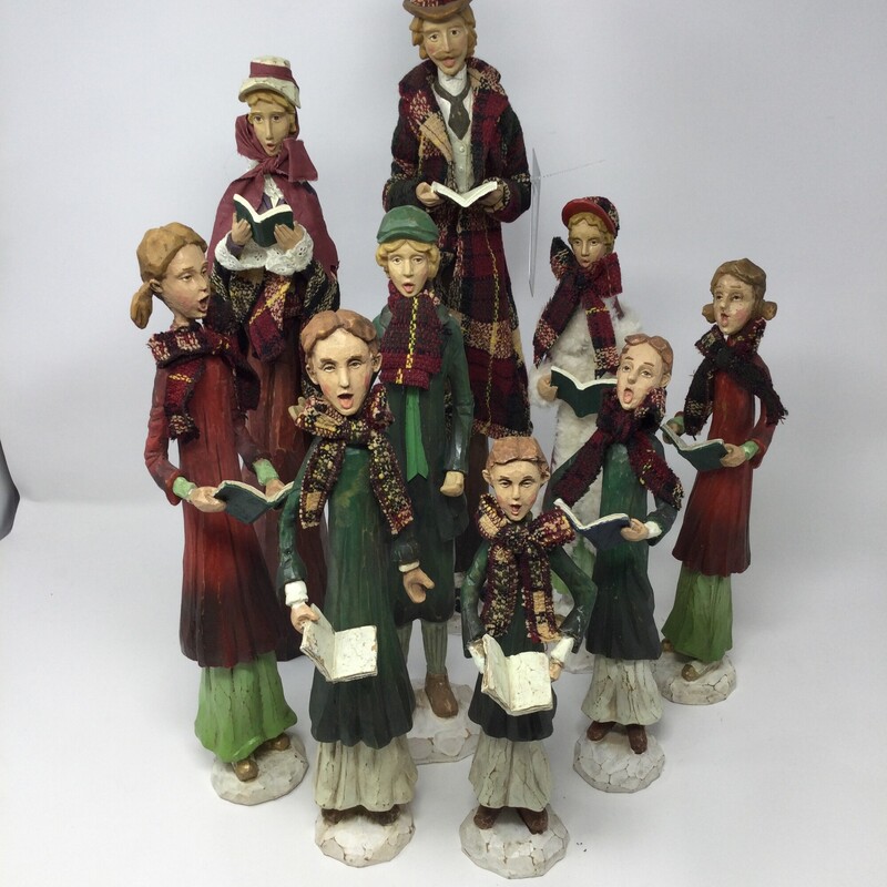 Set Of 9 Wood Carolling Figures, Multi