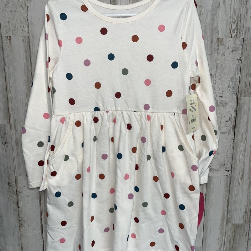 5T Beige Dotted Dress, Beige, Size: Girl 5T