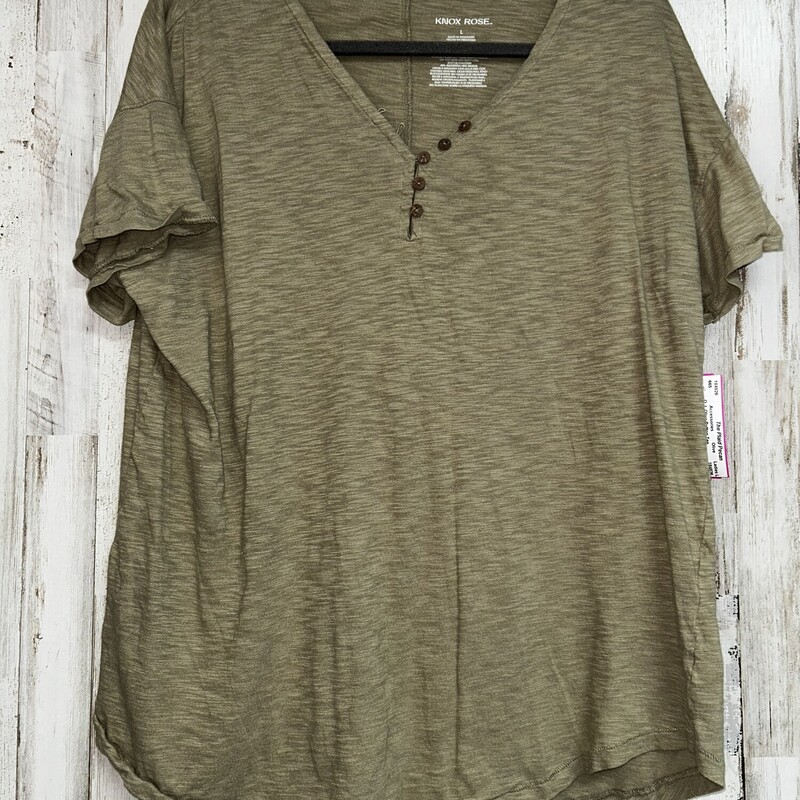 L Olive Button Tee