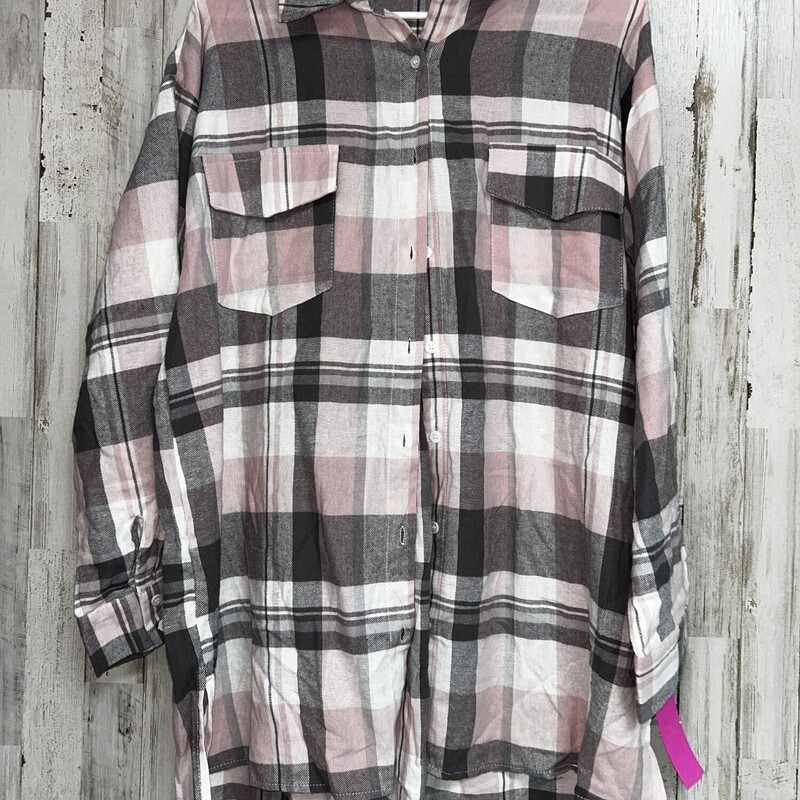 L Pink Plaid Button Up