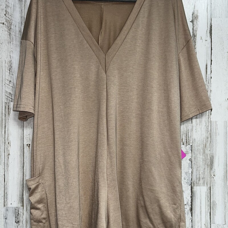 XL Tan V Neck Pocket Top