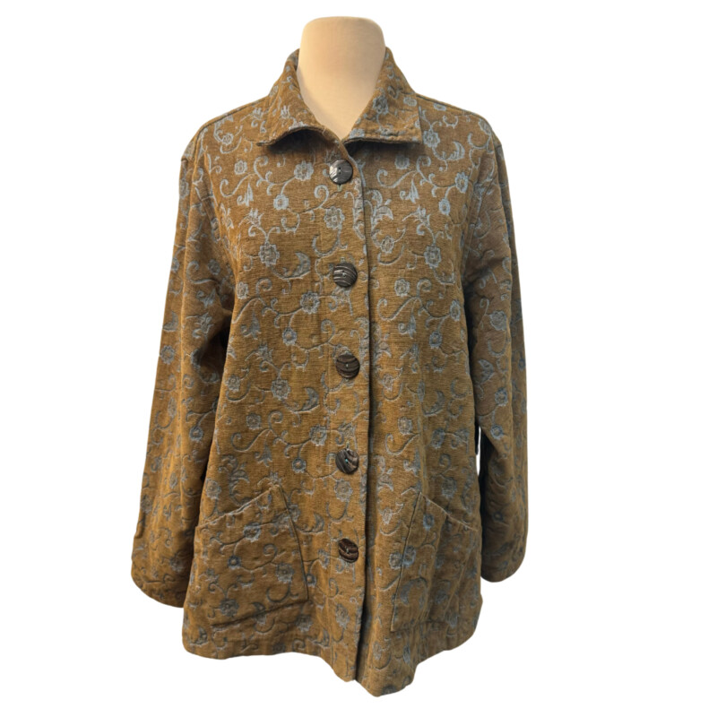 CMC Tapestry Floral Jacket<br />
Colors:  Camel and Aqua<br />
Size: XL