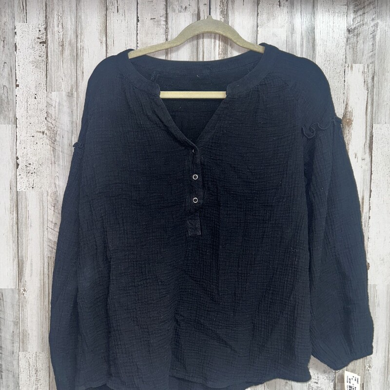 L Black Muslin Button Top