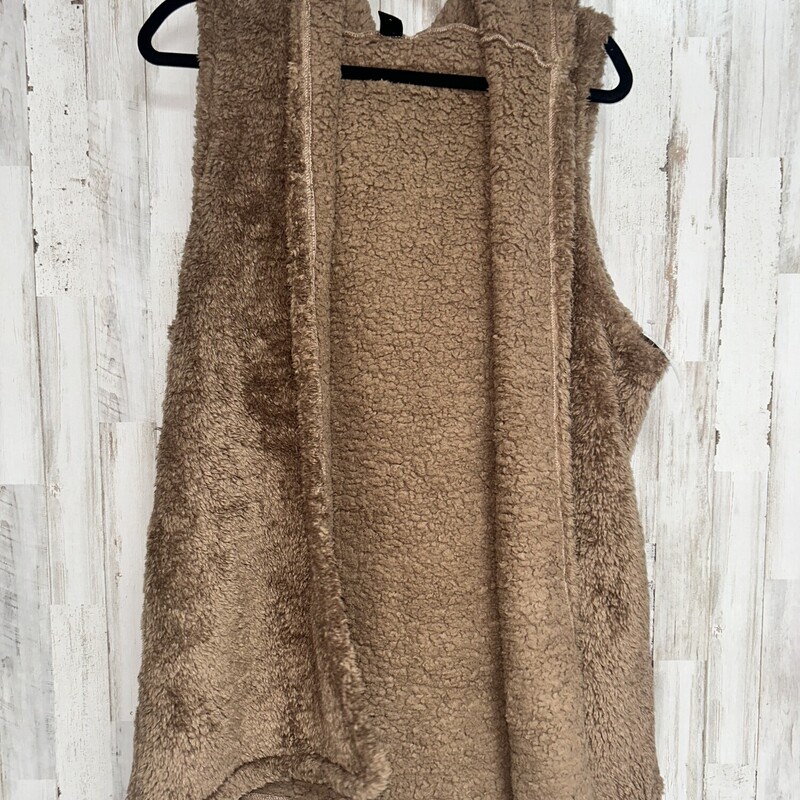 L Brown Fuzzy Hooded Vest