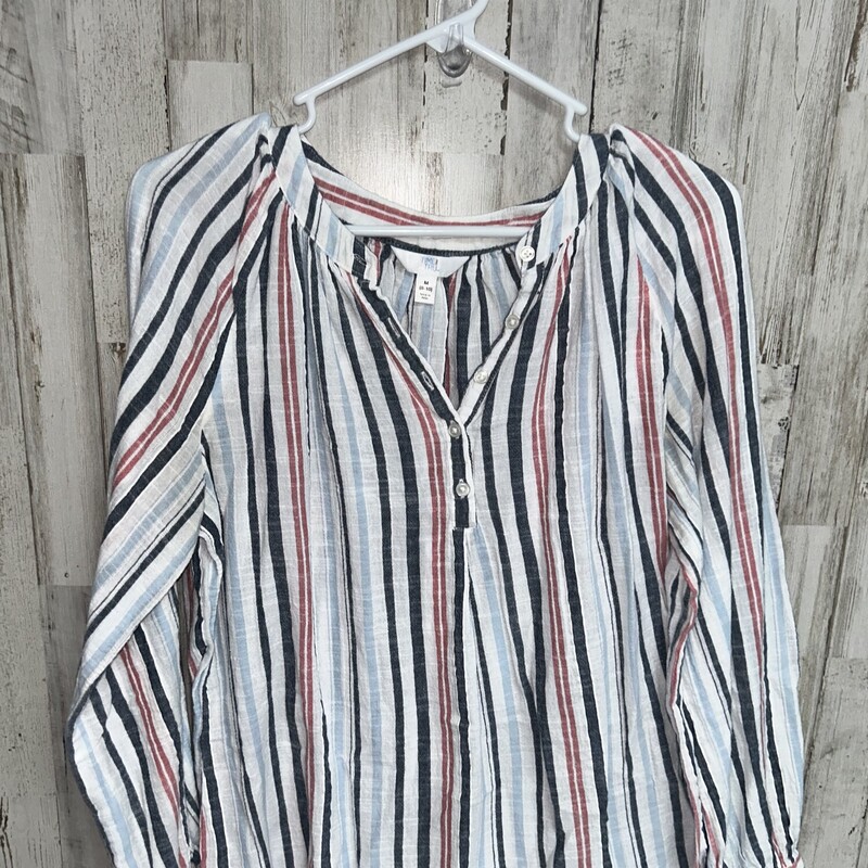 M Navy Stripe Button Top, White, Size: Ladies M