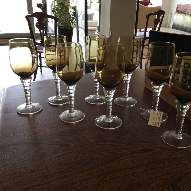 Set 8 Amber Wine Stemware, Amber/Clear, Size: 9in