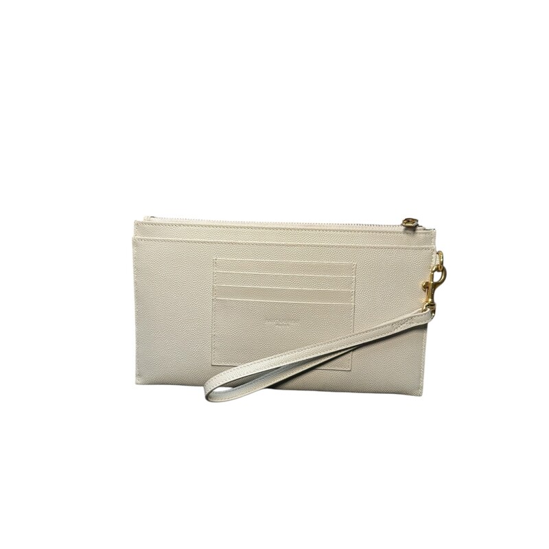 YSL Cassandre Matelassé Wristlet<br />
<br />
Dimensions: 8.75W x 5.5H<br />
Code:GBL584719.0220<br />
Some minor scratches on hardware<br />
Comes with the original dust bag.