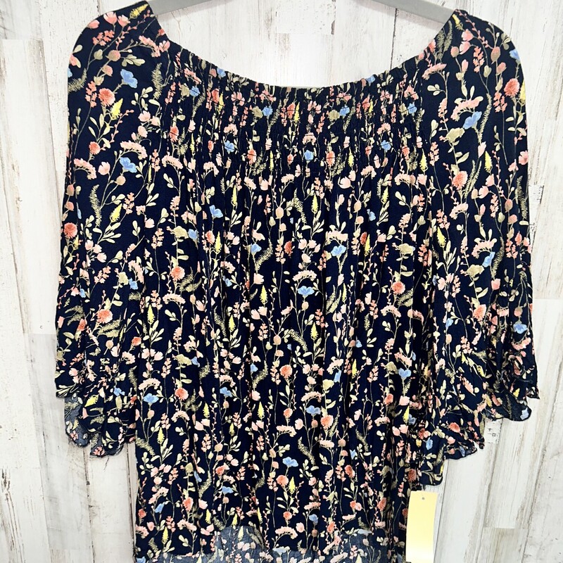 L Navy Floral Print Top