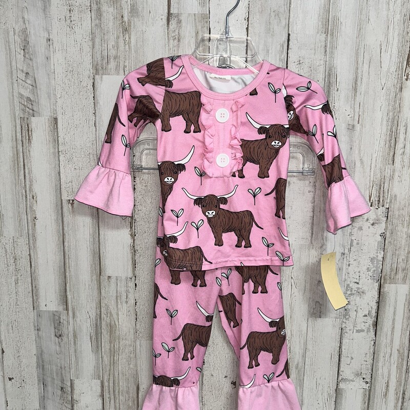 3/6M 2pc Pink Cow Set, Pink, Size: Girl NB-3m