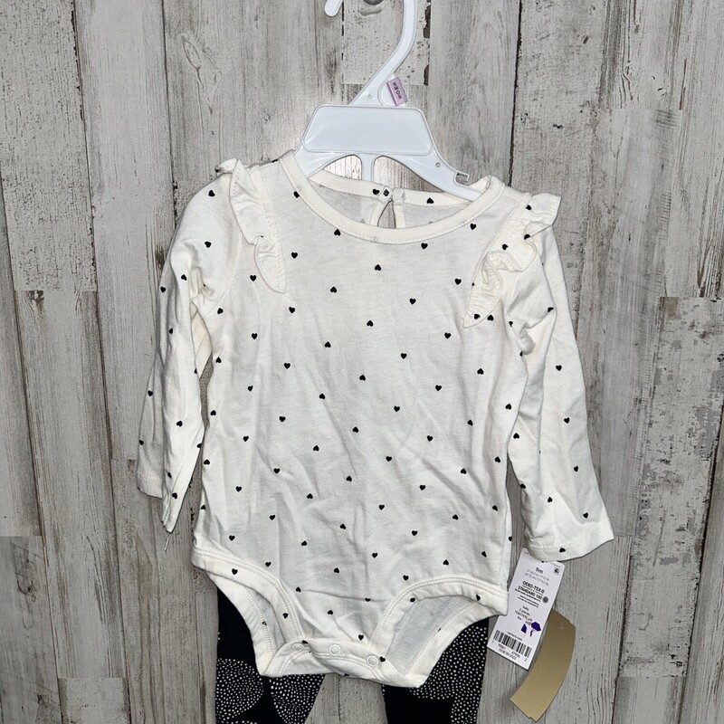 NEW 9M 2pc Heart Print Se, White, Size: Girl 6-12m